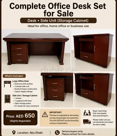 3-Piece Executive large Wooden Office Set for Sale