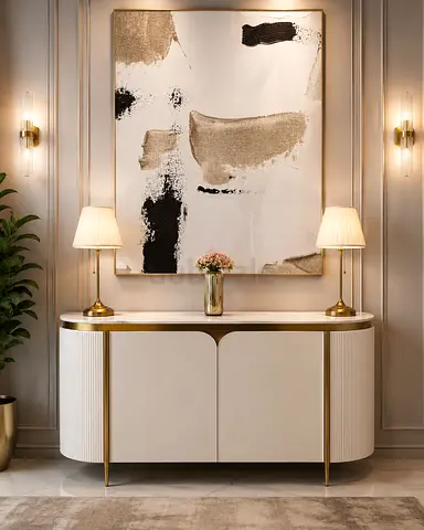 Cream Modern Sideboard Console Table with Gold Accents