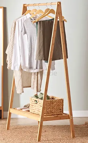 Wooden A-frame Clothes Rack with Bottom Shelf