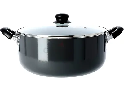 Induction base large non-stick cooking pot with glass lid