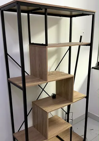 Wood and Metal Open Bookshelf - 5 Tier Display Shelf