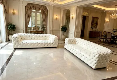 Set of 2 White Chesterfield Tufted Sofas - Good Condition