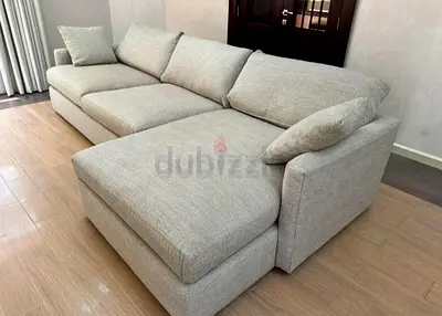Excellent condition Crate and barrel lounge deep feather filled L Shape Sofa beige