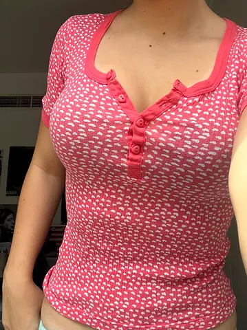 VILA Pink Heart Printed Henley Top - Size M