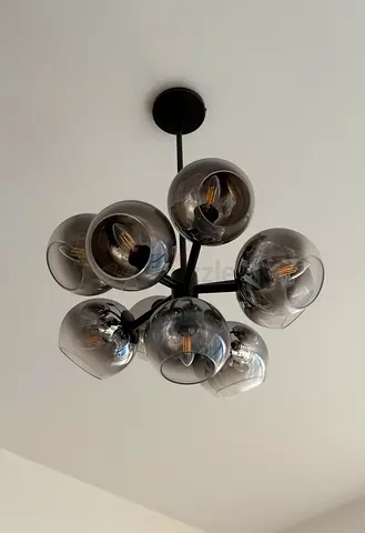 Modern 9-Bulb Smoke Glass Ceiling Light Fixture