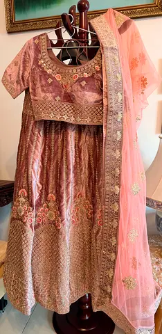 Stunning Rose Gold & Pink Embellished Lehenga – Wedding / Party Wear