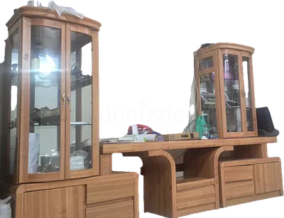 Solid wood display cabinet with TV unit and storage - good condition