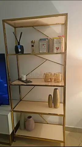 Modern Gold Metal Frame Bookcase with 5 Tiers