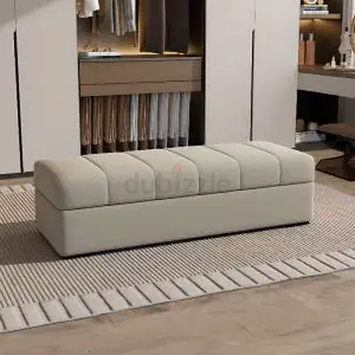 Upholstered Storage Bench/Ottoman in Cream — Good Condition