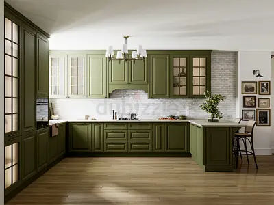 Classic Green Kitchen Dubai | Matte Routed MDF