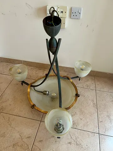 Used 4-Arm Ceiling Light Fixture with Frosted Glass Shades