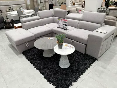 Modern Grey L-Shaped Sectional Sofa with Adjustable Headrests