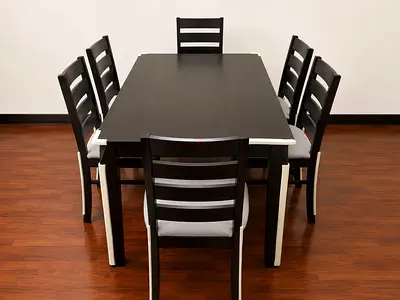 6-Seater Black & White Dining Table with Cushioned Chairs