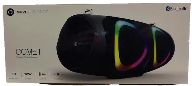 Muve Acoustics Comet Portable Bluetooth Speaker - 20W, RGB Lights, New in Box