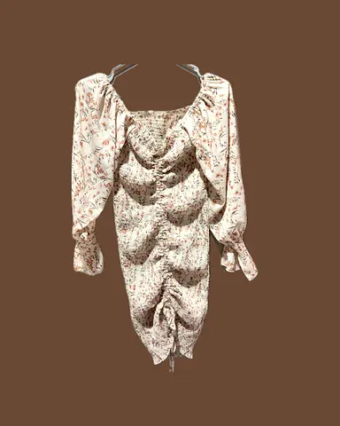 Floral Ruched Mini Dress with Long Sleeves