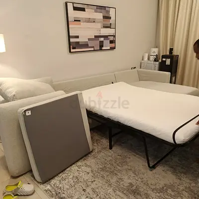 Modern L-Shape Sofa Bed with Pull-Out Mattress
