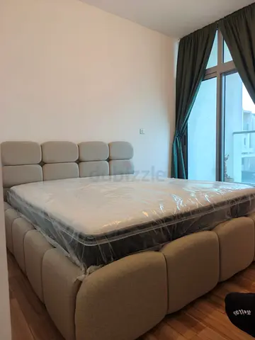 Queen fabric upholstered bed frame - gently used