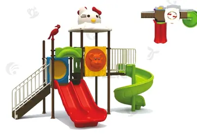 Outdoor children's playground slide set with spiral slide and double straight slide