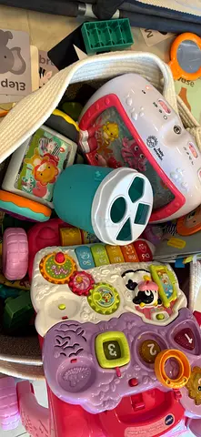 Box of mixed baby and toddler activity toys - used set