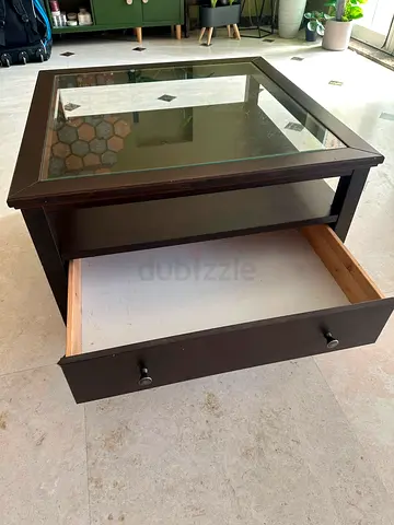 Modern IKEA Square Coffee Table with Glass Top and Storage Drawer, flawless condition