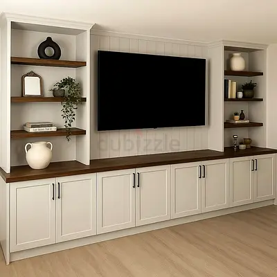 Custom Built-In Entertainment Unit with Shelves and Cabinets