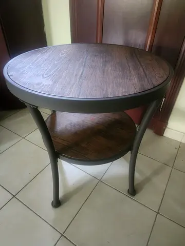 Round Wooden Top Side Table with Lower Shelf - Good Condition