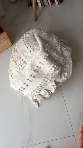 Handwoven Boho White Tassel Pouf / Floor Cushion - Good Condition