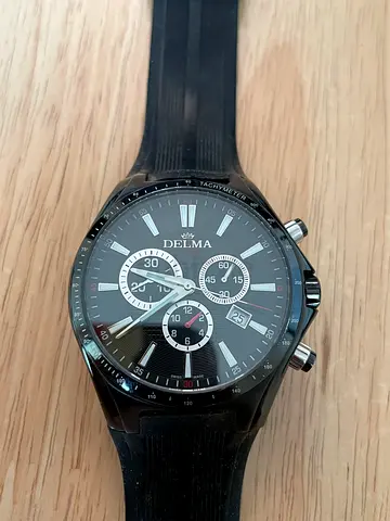 Used Delma men's chronograph wristwatch with black rubber strap
