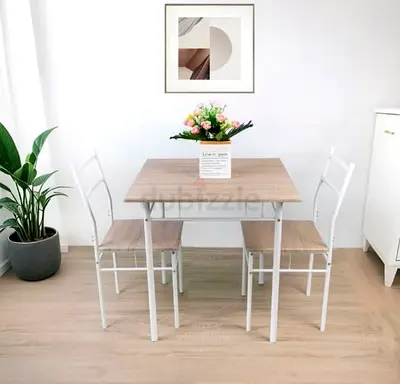 Compact 4-Piece Dining Set — Light Wood & White Frame