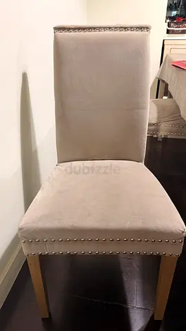 Set of 2 Beige Upholstered Dining Chairs with Stud Trim