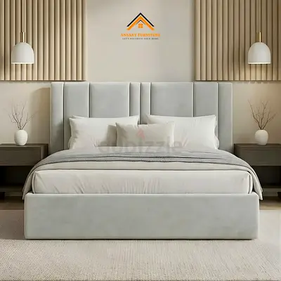 Modern Upholstered Bed Frame with Vertical Panelled Headboard