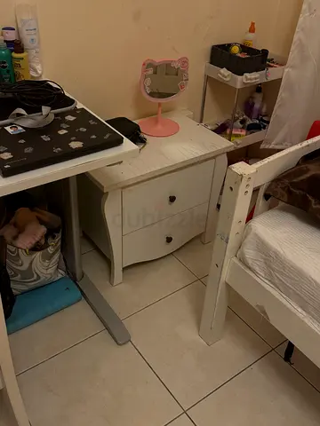 White Wooden Nightstand / Bedside Table - Good Condition