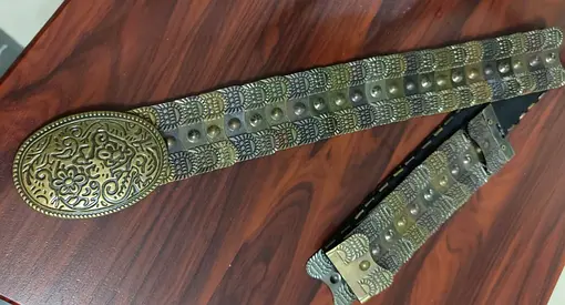 Ornate Metal Statement Belt with Large Floral Buckle