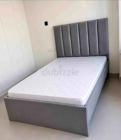 New Single upholstered bed frame with headboard - grey