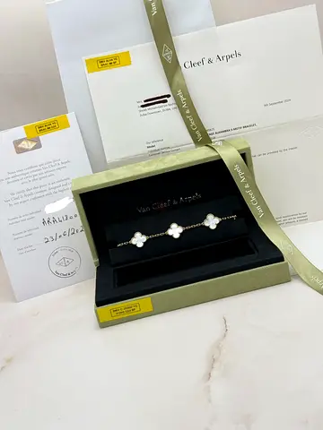 Authentic Van Cleef & Arpels Vintage Alhambra 5 Motifs Bracelet White Mother Of Pearl