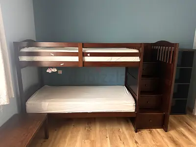 Solid Wood Bunk Bed with Stair Drawers and Mattresses