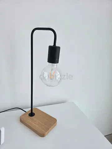 Modern Industrial Table Lamp with Wooden Base