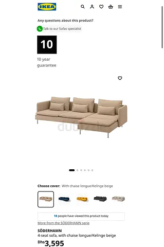 IKEA SÖDERHAMN 4-seat sofa, with chaise longue