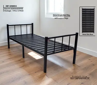 Black Metal Single Bed Frame with Slatted Base - 90x190cm