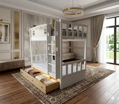 Brand New Kids Wooden Bunk Bed With Storage Drawer