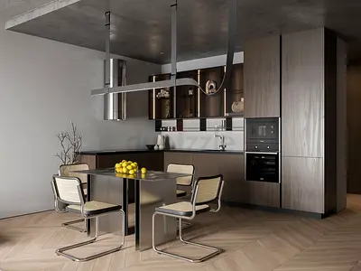 Modern Veneer Kitchen with Glass Cabinets Dubai | Custom Made