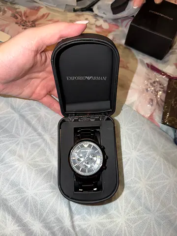 Emporio Armani men's black stainless steel chronograph watch (with box)