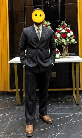 Stylish Wedding Double-Breasted Suite(Black Pinstripe)