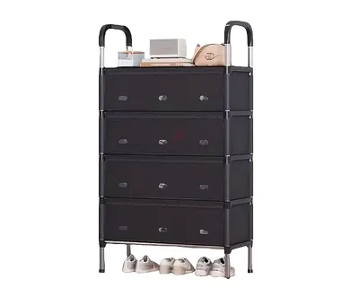 Tall 4-level Portable fully covered Shoe rack - Black