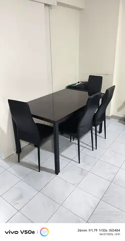 Black modern dining table with 4 chairs - good condition