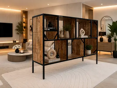 Marina wooden and metal open shelving unit - 6-cube display