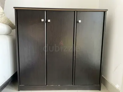 Dark wood 3-door storage cabinet / cupboard - compact