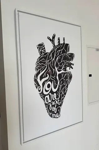 Black & White Heart Illustration Wall Art - Framed Print