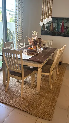 Solid Wood 6-Seater Dining Table Set with Chairs