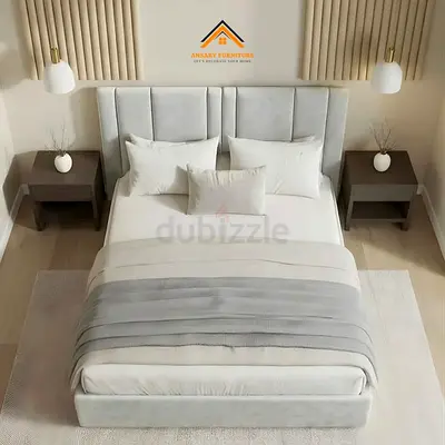 Modern Grey Upholstered Bed Set